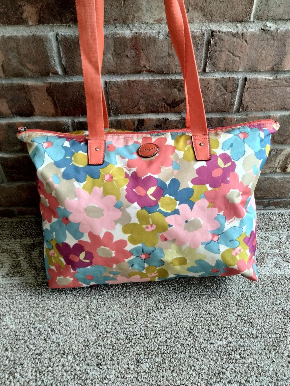 Coach Poppy Daisy Tote Shoulder Bag Purse Large - Floral Print Nylon Multi Color